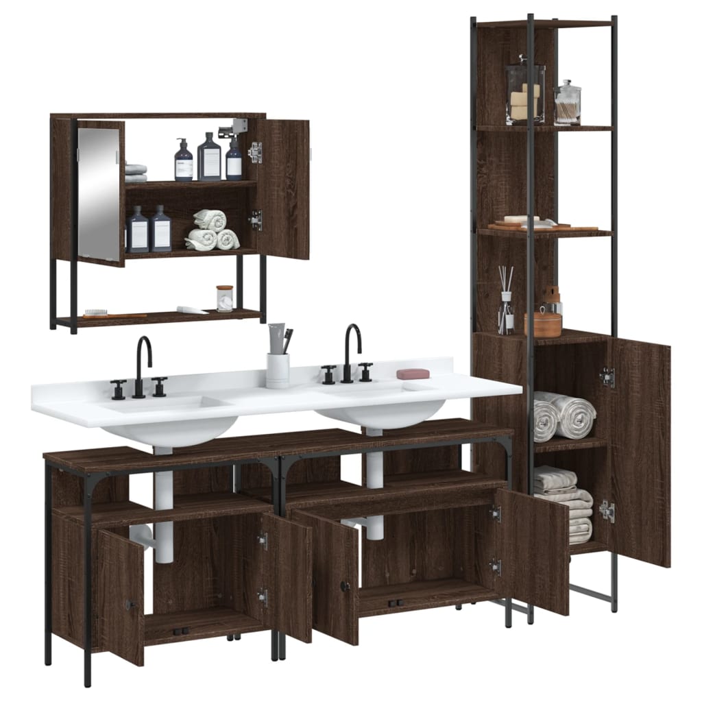 vidaXL Set mobilier de baie, 4 piese, stejar maro, lemn prelucrat vidaXL Set mobilier de baie, 4 piese, stejar maro, lemn prelucrat
