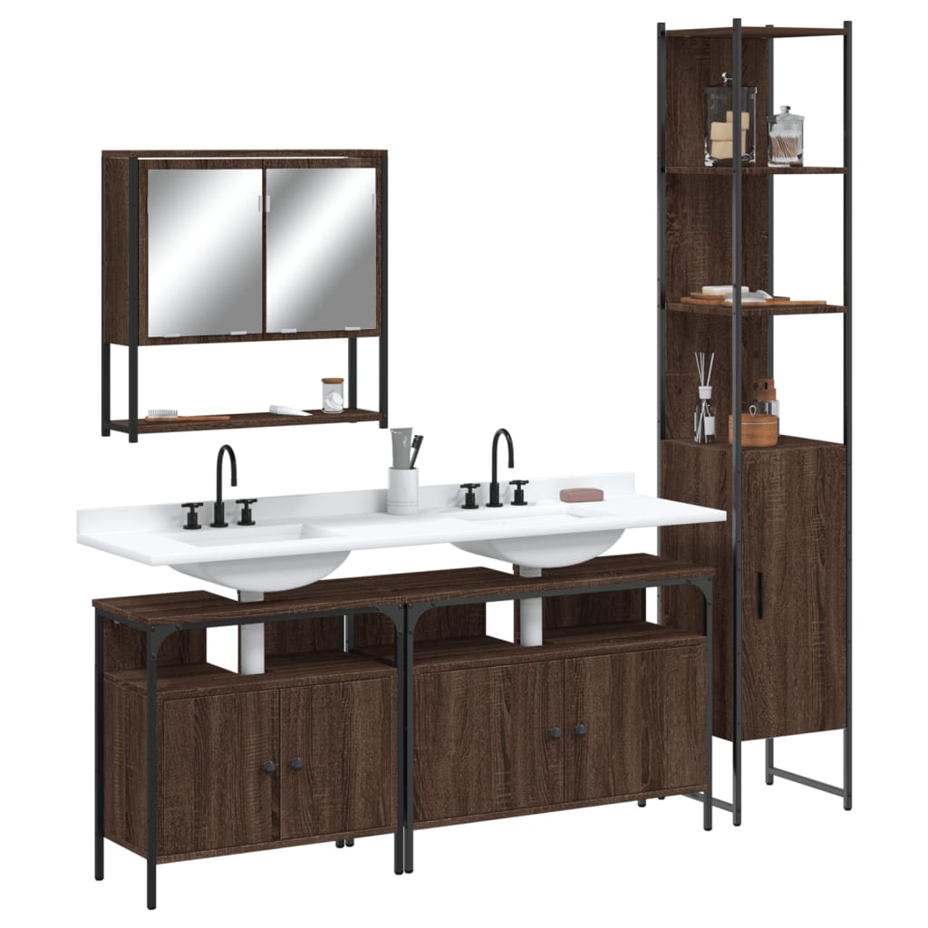 vidaXL Set mobilier de baie, 4 piese, stejar maro, lemn prelucrat vidaXL Set mobilier de baie, 4 piese, stejar maro, lemn prelucrat