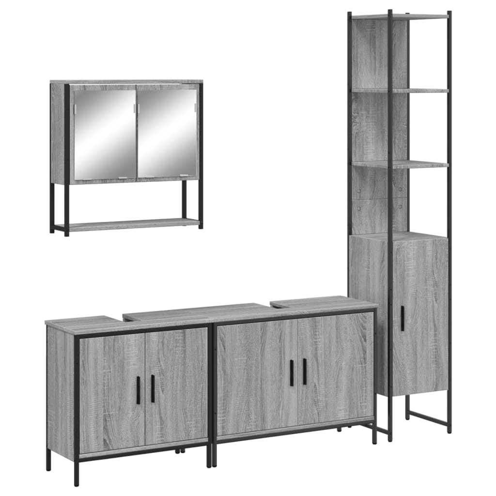 vidaXL Set mobilier de baie, 4 piese, gri sonoma, lemn prelucrat