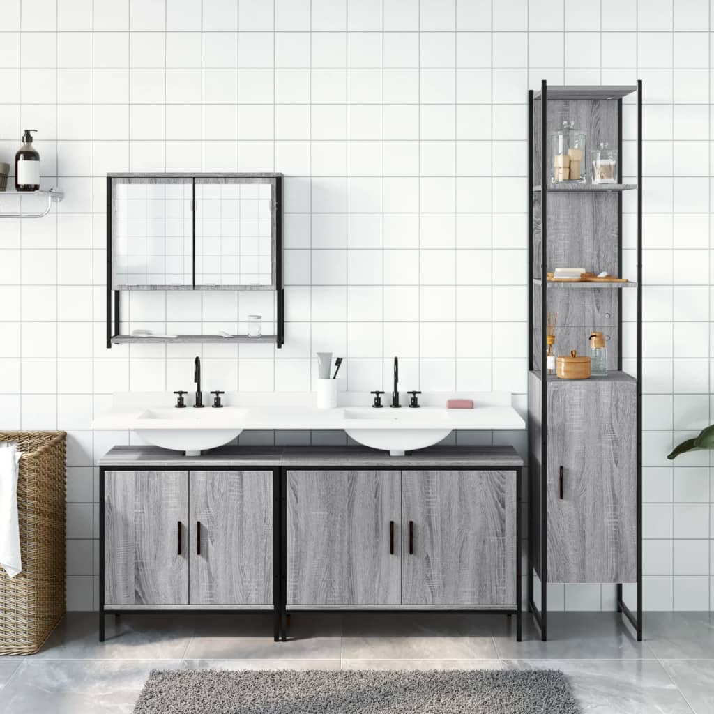 vidaXL Set mobilier de baie, 4 piese, gri sonoma, lemn prelucrat