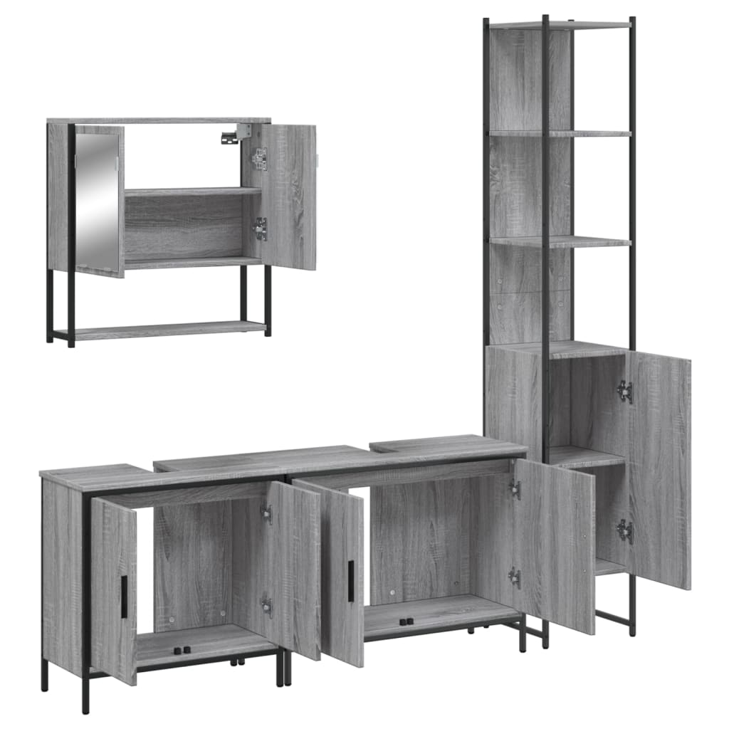 vidaXL Set mobilier de baie, 4 piese, gri sonoma, lemn prelucrat