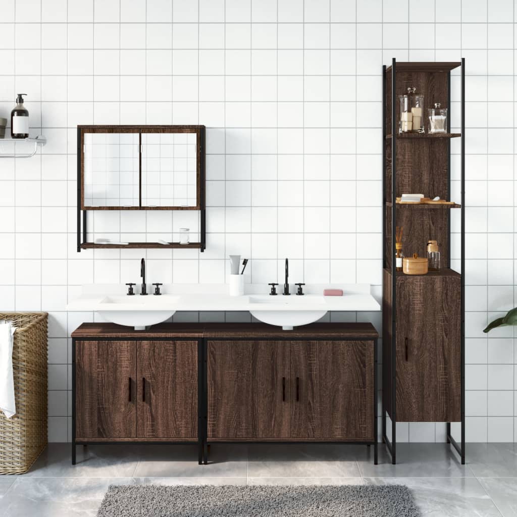 vidaXL Set mobilier de baie, 4 piese, stejar maro, lemn prelucrat