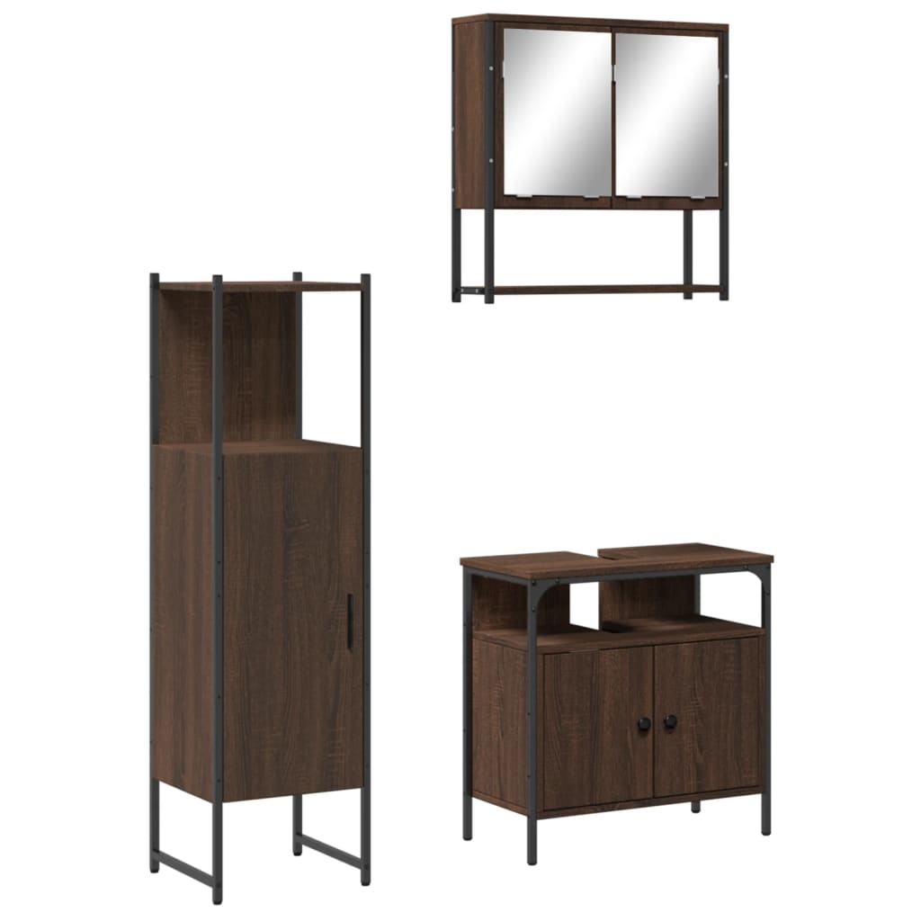 vidaXL Set mobilier de baie, 3 piese, stejar maro, lemn prelucrat
