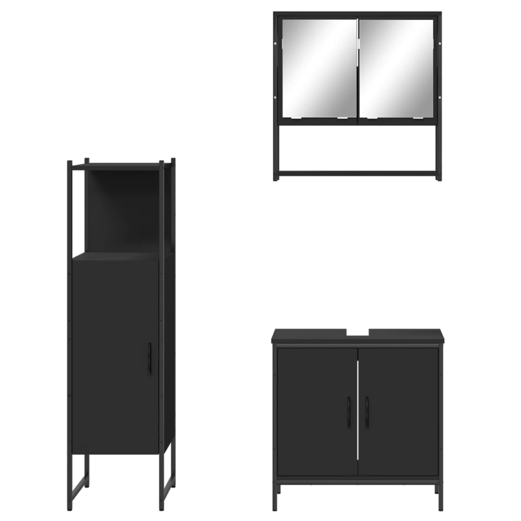 vidaXL Set mobilier de baie, 3 piese, negru, lemn compozit vidaXL Set mobilier de baie, 3 piese, negru, lemn compozit