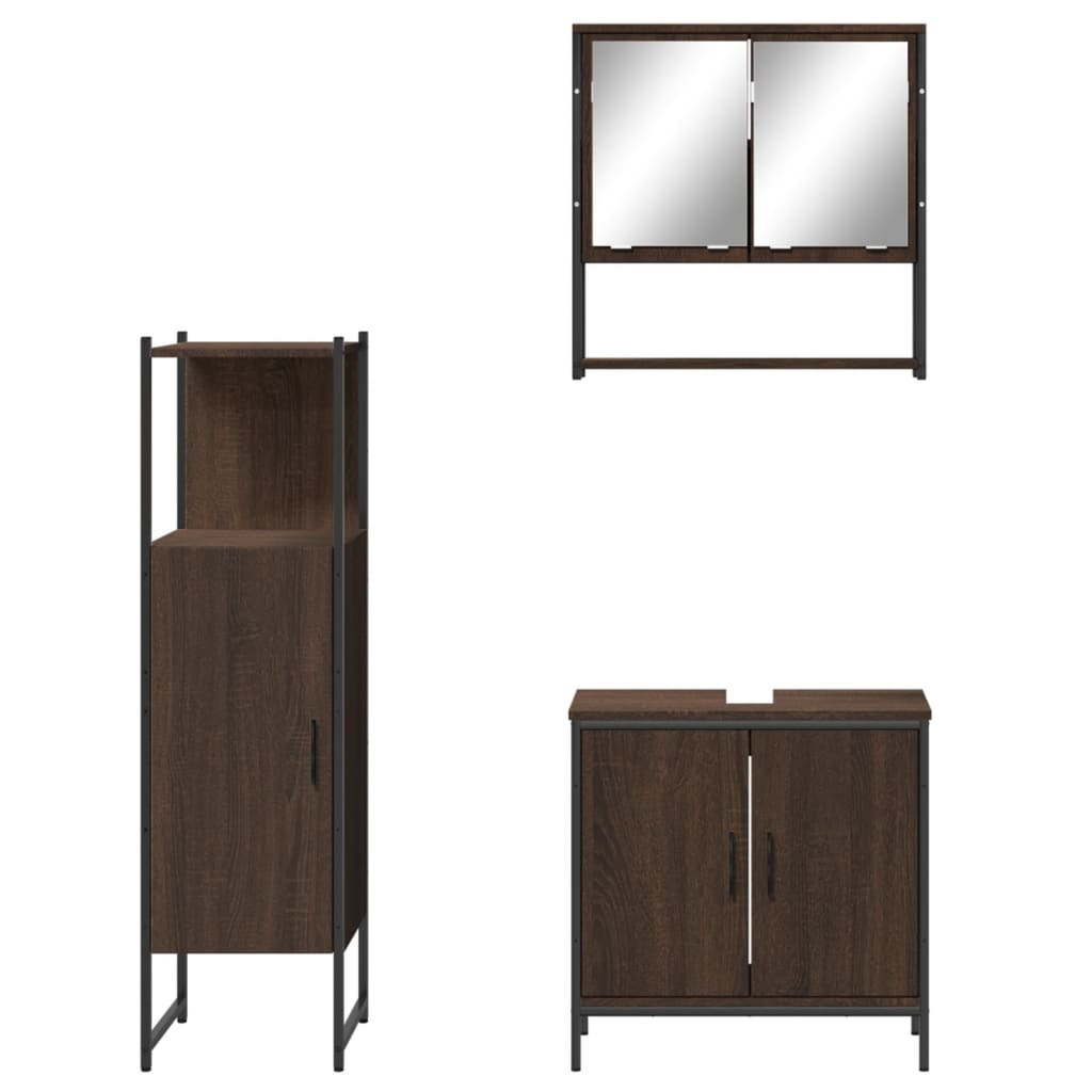 vidaXL Set mobilier de baie, 3 piese, stejar maro, lemn prelucrat