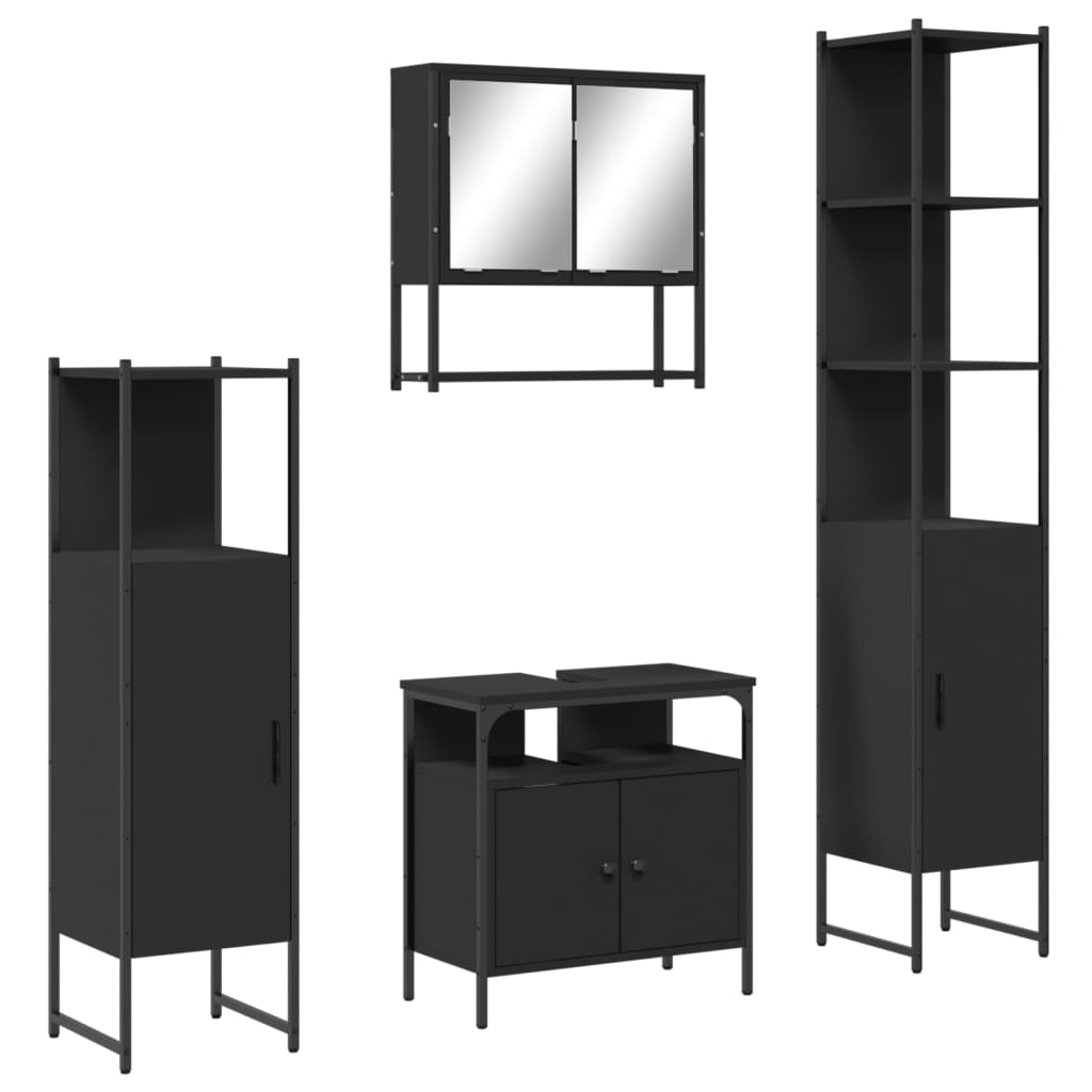 vidaXL Set mobilier de baie, 4 piese, negru, lemn prelucrat