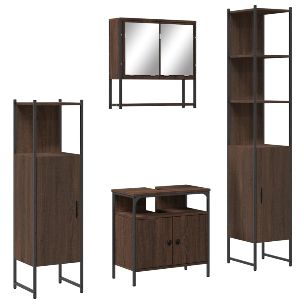 vidaXL Set mobilier de baie, 4 piese, stejar maro, lemn prelucrat