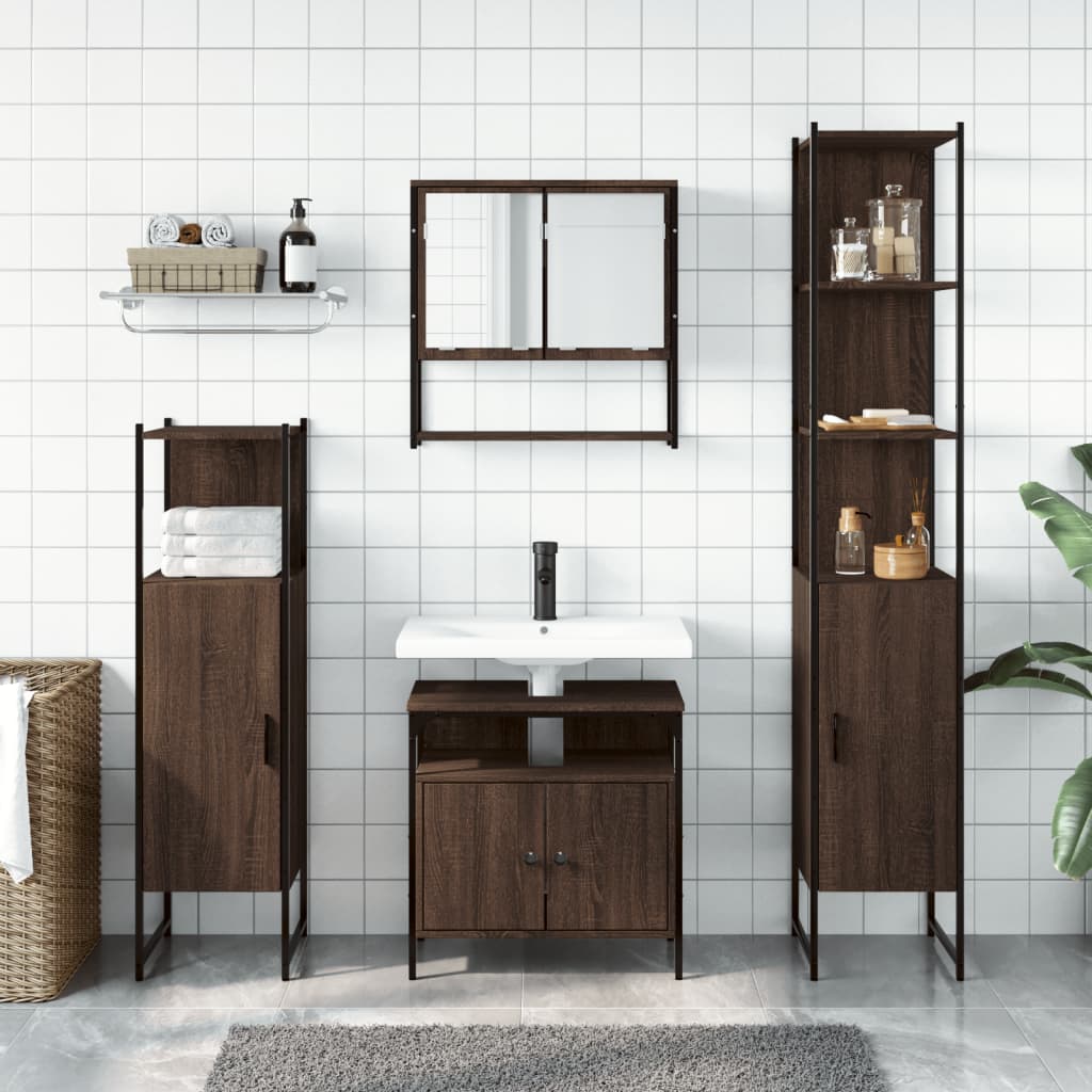vidaXL Set mobilier de baie, 4 piese, stejar maro, lemn prelucrat