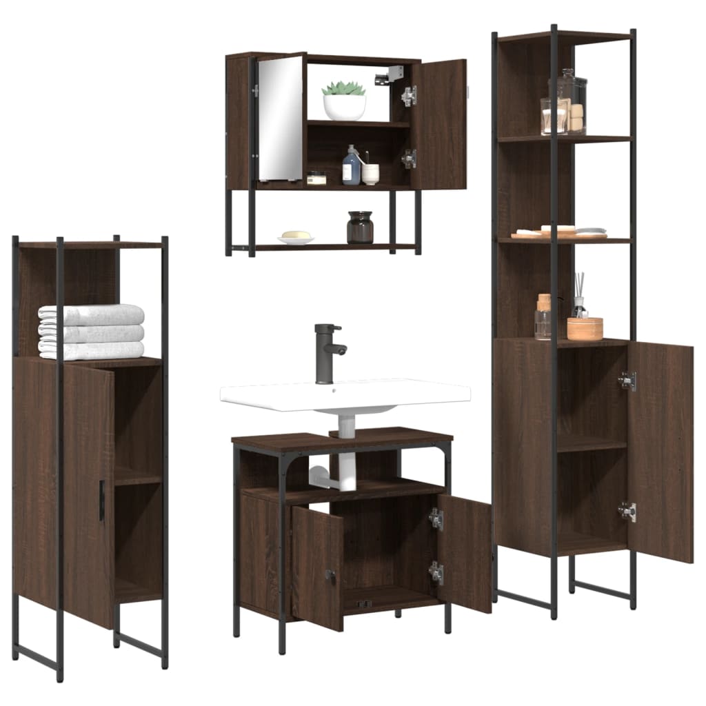 vidaXL Set mobilier de baie, 4 piese, stejar maro, lemn prelucrat