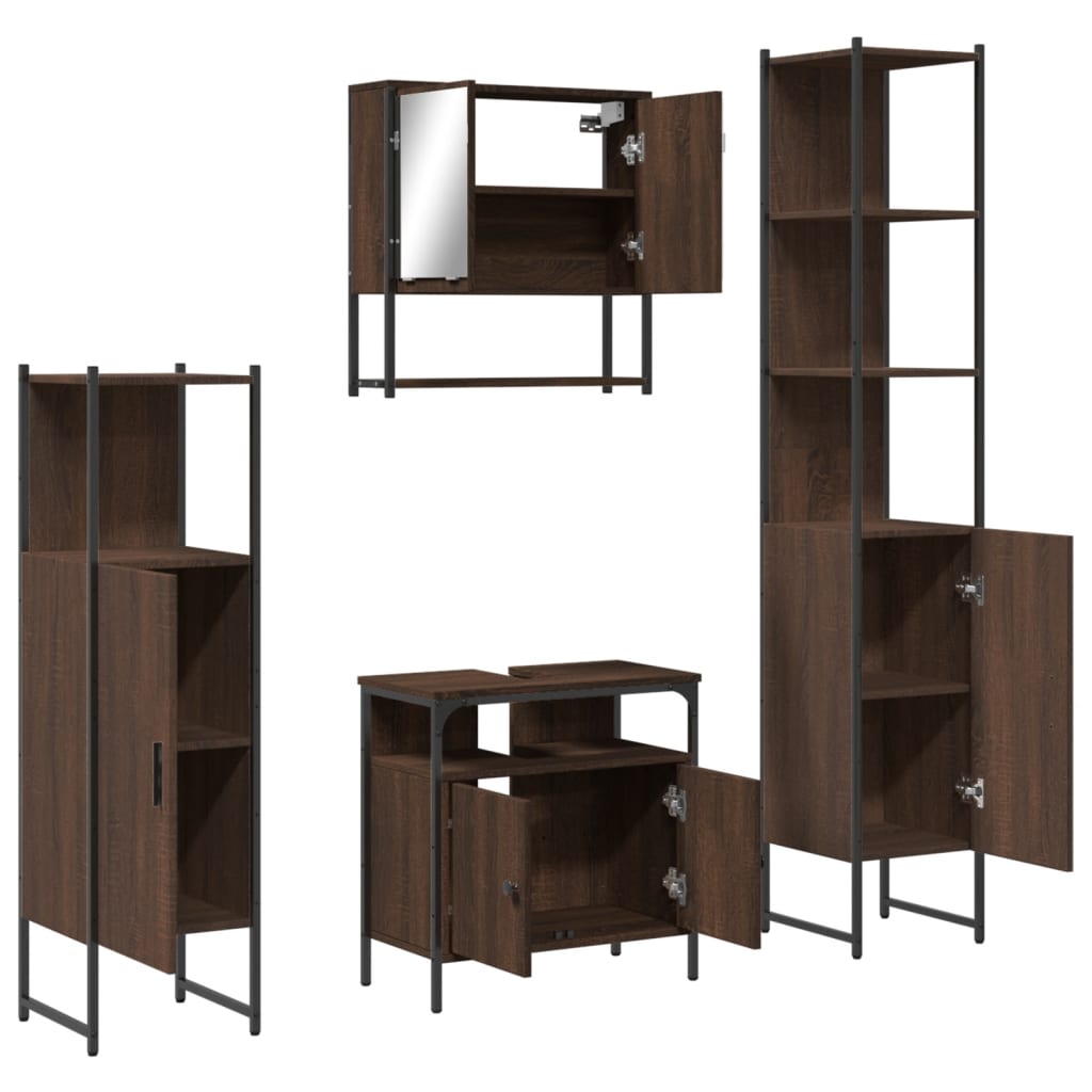 vidaXL Set mobilier de baie, 4 piese, stejar maro, lemn prelucrat