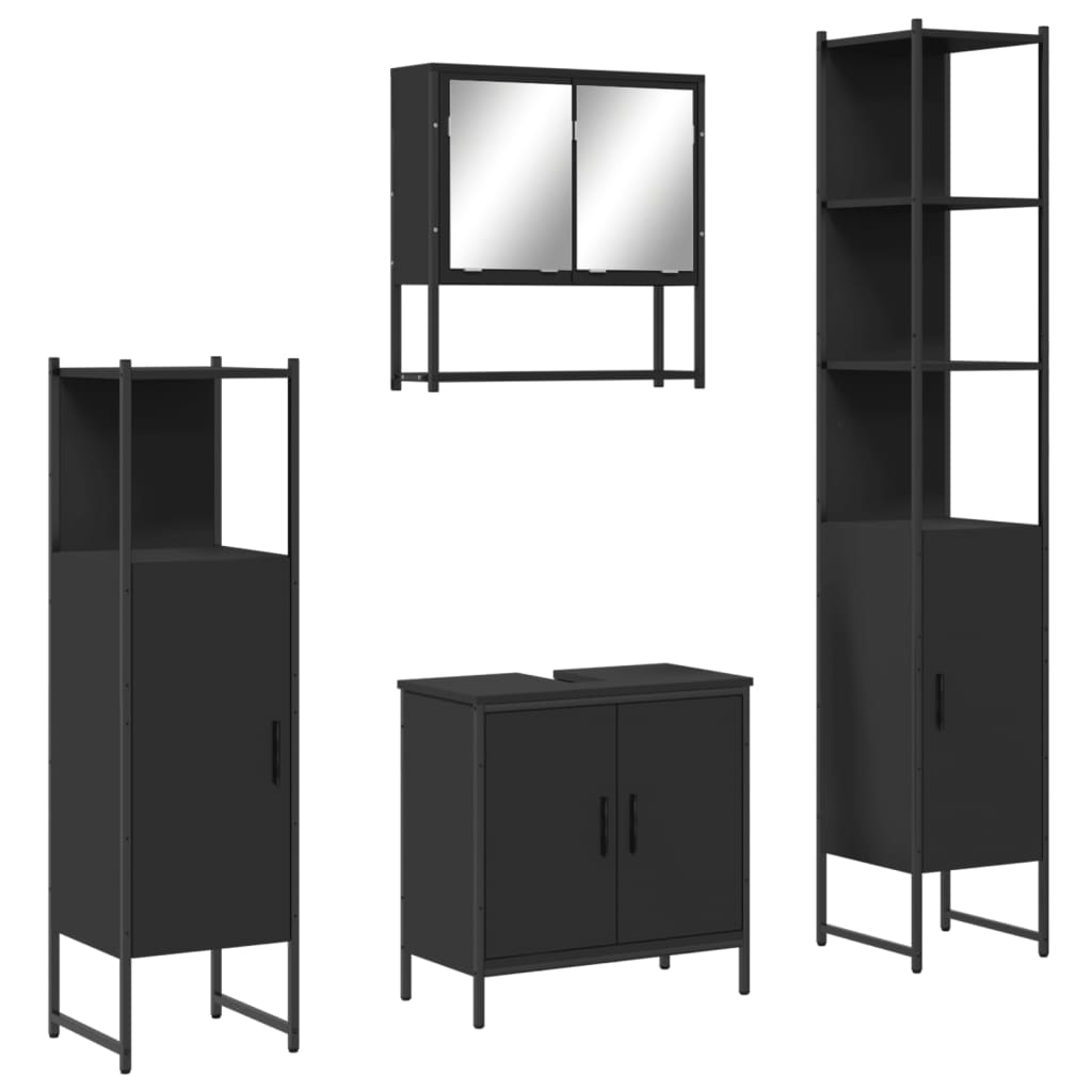 vidaXL Set mobilier de baie, 4 piese, negru, lemn prelucrat