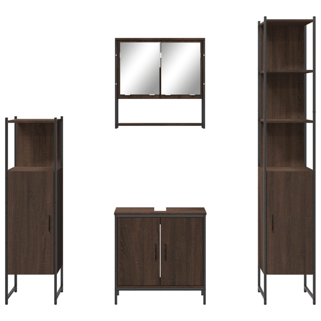 vidaXL Set mobilier de baie, 4 piese, stejar maro, lemn prelucrat