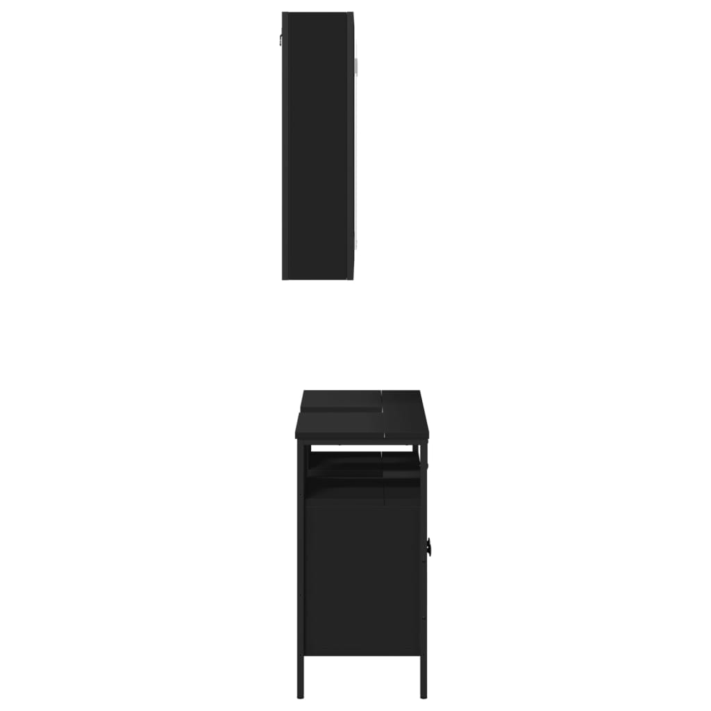 vidaXL Set mobilier de baie, 2 piese, negru, lemn compozit vidaXL Set mobilier de baie, 2 piese, negru, lemn compozit