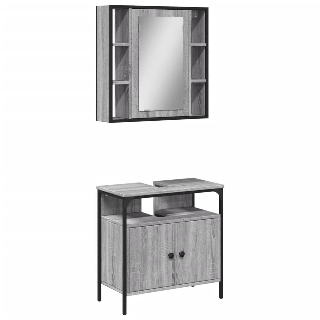 vidaXL Set mobilier de baie, 2 piese, gri sonoma, lemn prelucrat vidaXL Set mobilier de baie, 2 piese, gri sonoma, lemn prelucrat