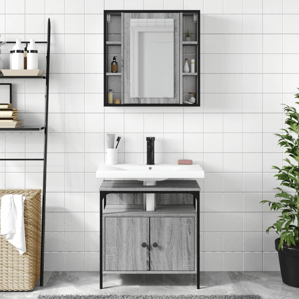 vidaXL Set mobilier de baie, 2 piese, gri sonoma, lemn prelucrat vidaXL Set mobilier de baie, 2 piese, gri sonoma, lemn prelucrat