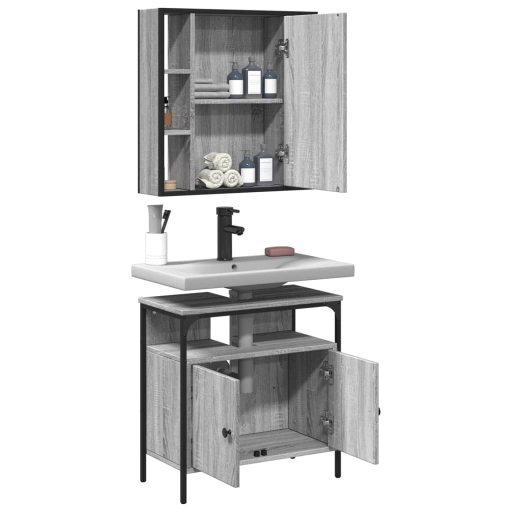 vidaXL Set mobilier de baie, 2 piese, gri sonoma, lemn prelucrat vidaXL Set mobilier de baie, 2 piese, gri sonoma, lemn prelucrat