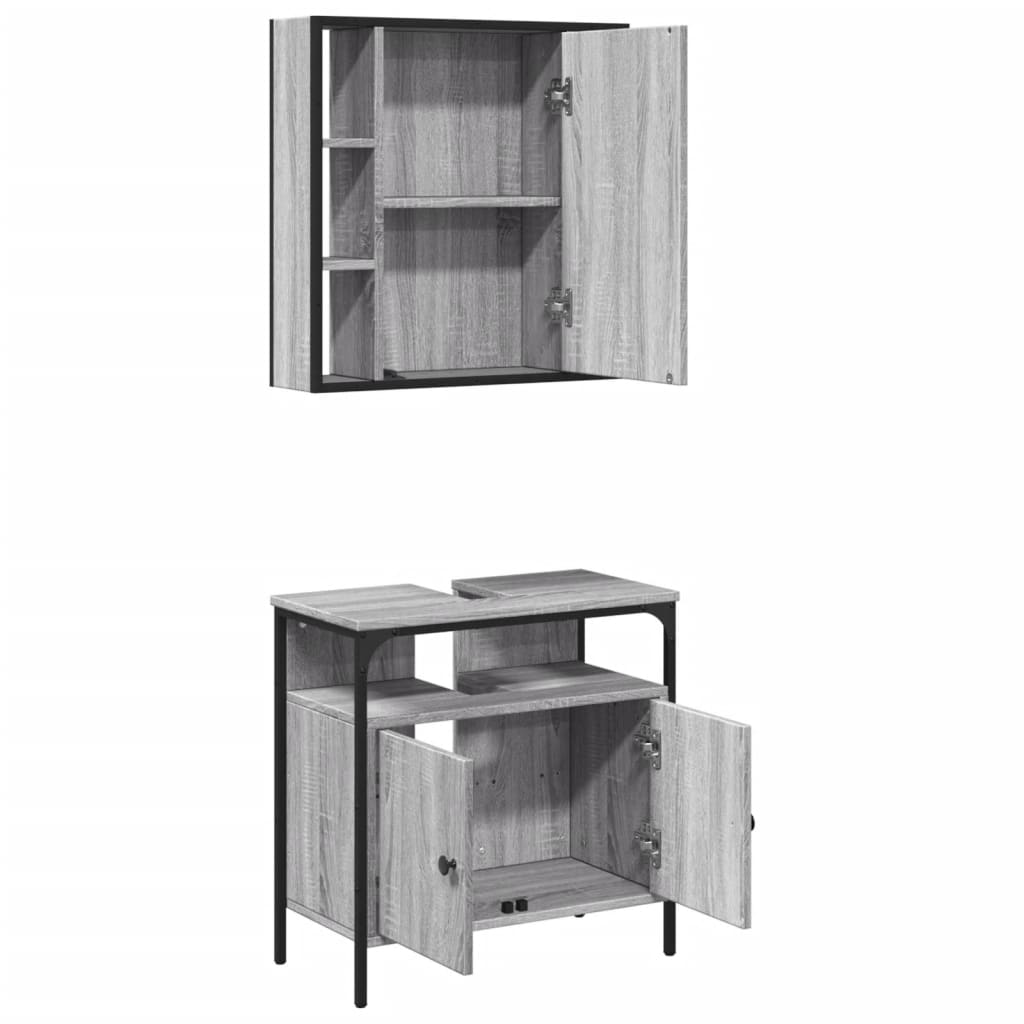 vidaXL Set mobilier de baie, 2 piese, gri sonoma, lemn prelucrat vidaXL Set mobilier de baie, 2 piese, gri sonoma, lemn prelucrat