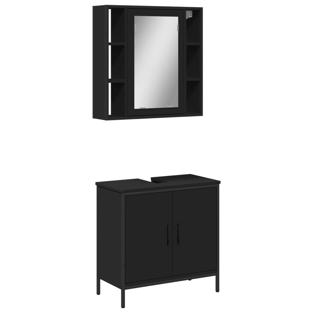 vidaXL Set mobilier de baie, 2 piese, negru, lemn compozit vidaXL Set mobilier de baie, 2 piese, negru, lemn compozit