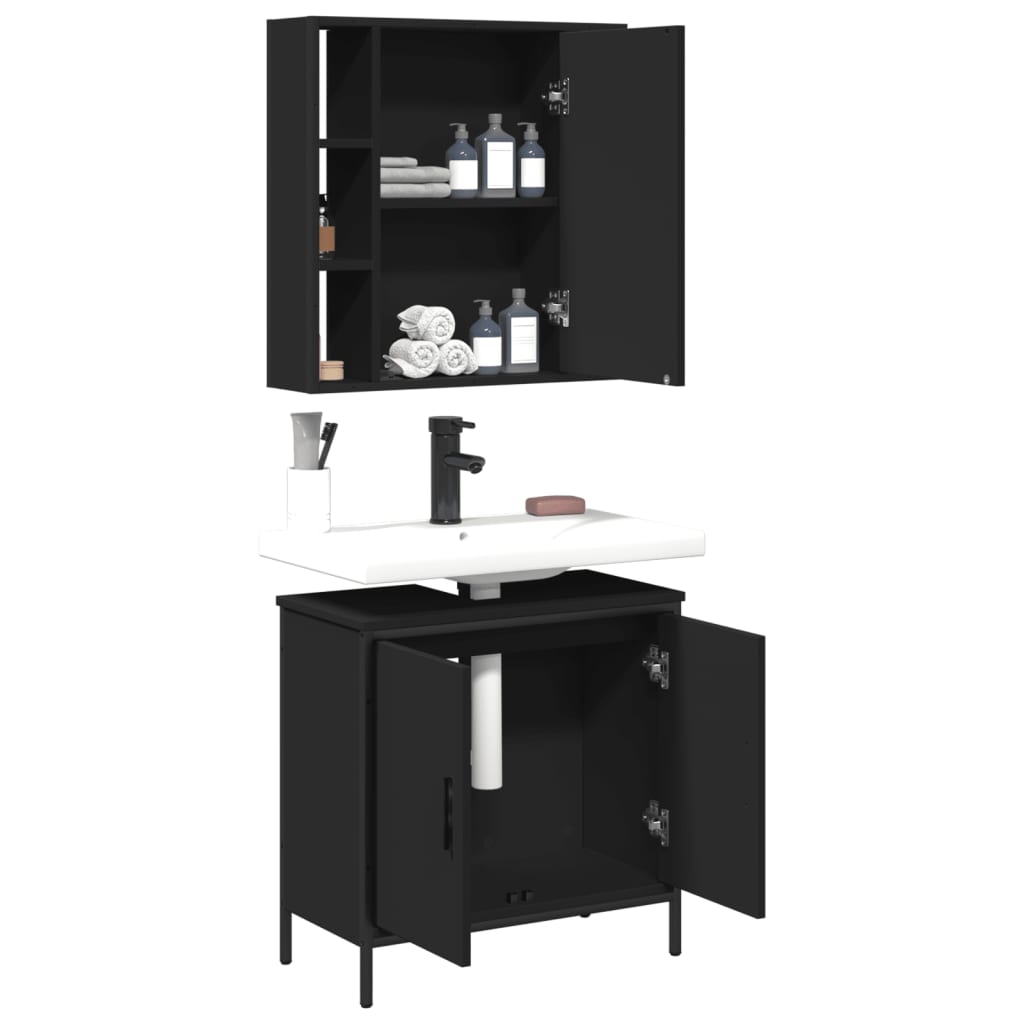 vidaXL Set mobilier de baie, 2 piese, negru, lemn compozit vidaXL Set mobilier de baie, 2 piese, negru, lemn compozit