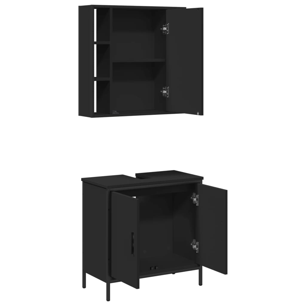 vidaXL Set mobilier de baie, 2 piese, negru, lemn compozit vidaXL Set mobilier de baie, 2 piese, negru, lemn compozit