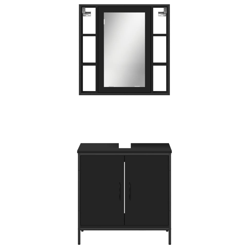 vidaXL Set mobilier de baie, 2 piese, negru, lemn compozit vidaXL Set mobilier de baie, 2 piese, negru, lemn compozit