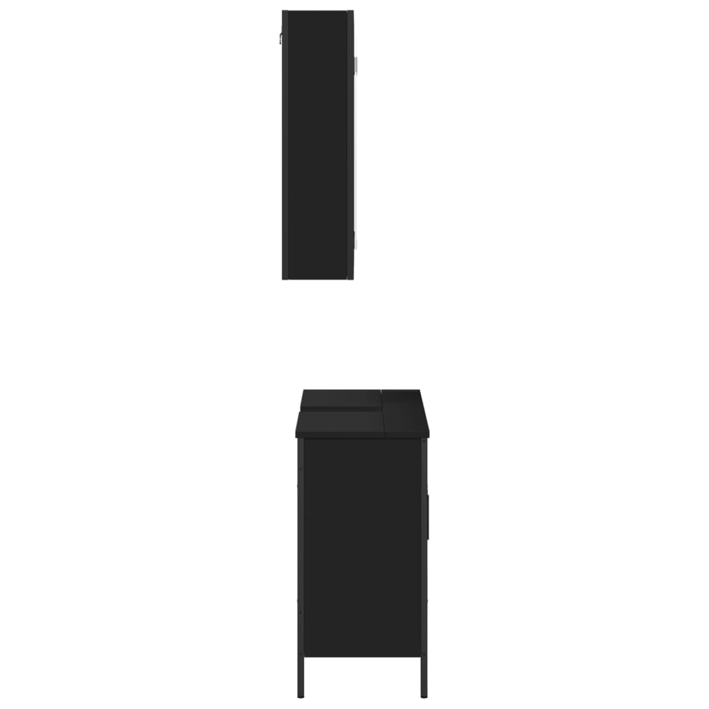 vidaXL Set mobilier de baie, 2 piese, negru, lemn compozit vidaXL Set mobilier de baie, 2 piese, negru, lemn compozit