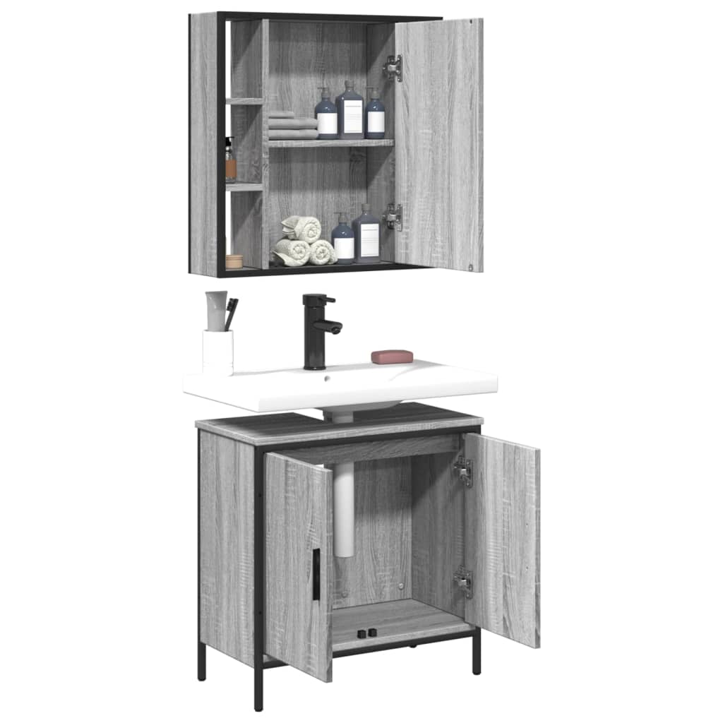 vidaXL Set mobilier de baie, 2 piese, gri sonoma, lemn prelucrat vidaXL Set mobilier de baie, 2 piese, gri sonoma, lemn prelucrat