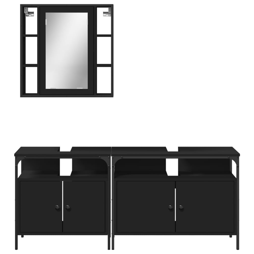 vidaXL Set dulapuri de baie, 3 piese, negru, lemn prelucrat vidaXL Set dulapuri de baie, 3 piese, negru, lemn prelucrat