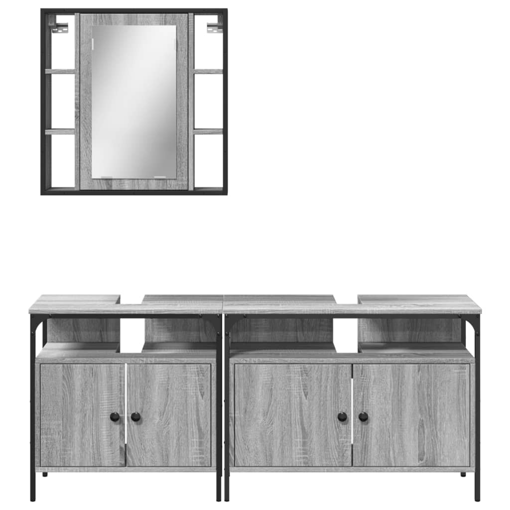 vidaXL Set dulapuri de baie, 3 piese, gri sonoma, lemn prelucrat vidaXL Set dulapuri de baie, 3 piese, gri sonoma, lemn prelucrat