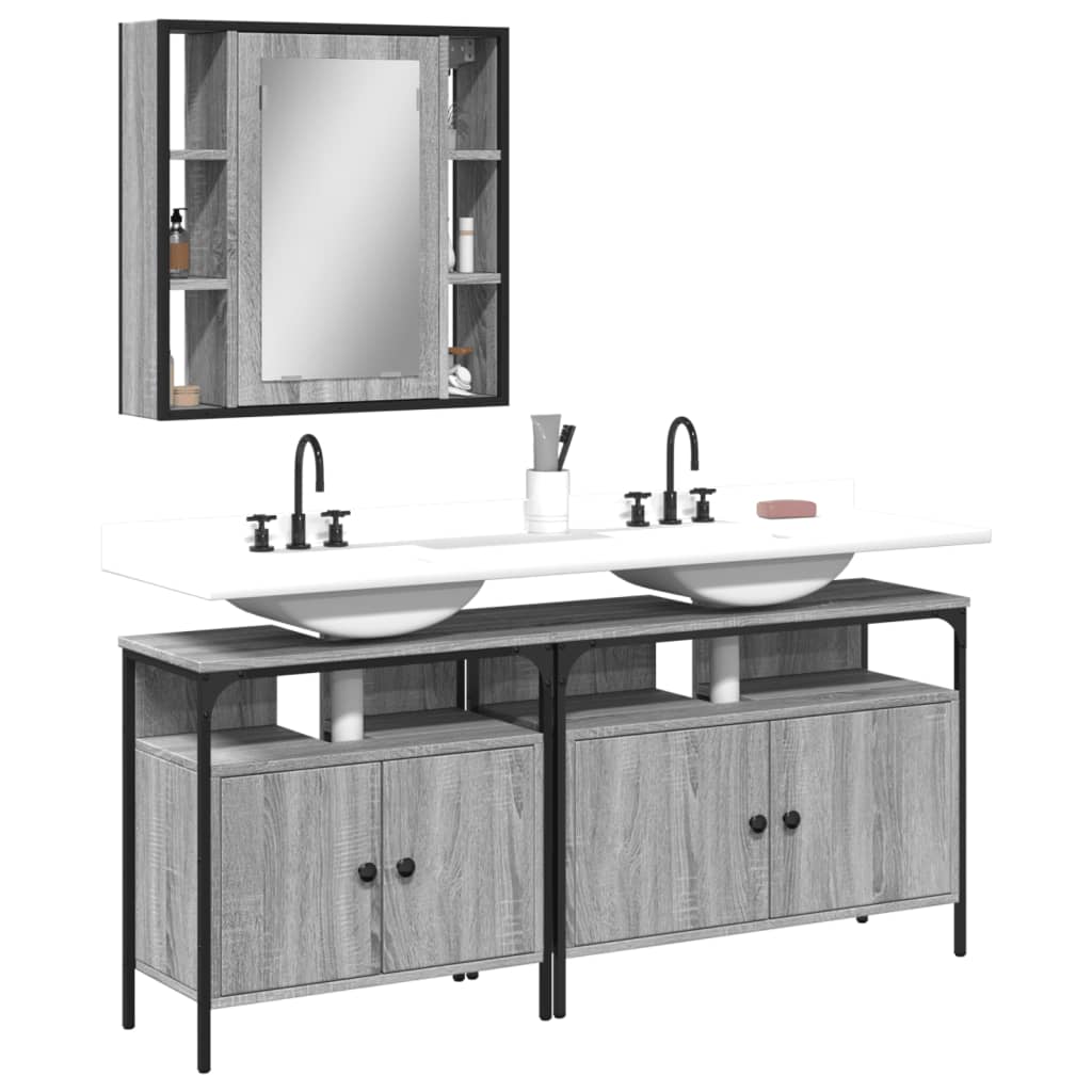 vidaXL Set dulapuri de baie, 3 piese, gri sonoma, lemn prelucrat vidaXL Set dulapuri de baie, 3 piese, gri sonoma, lemn prelucrat