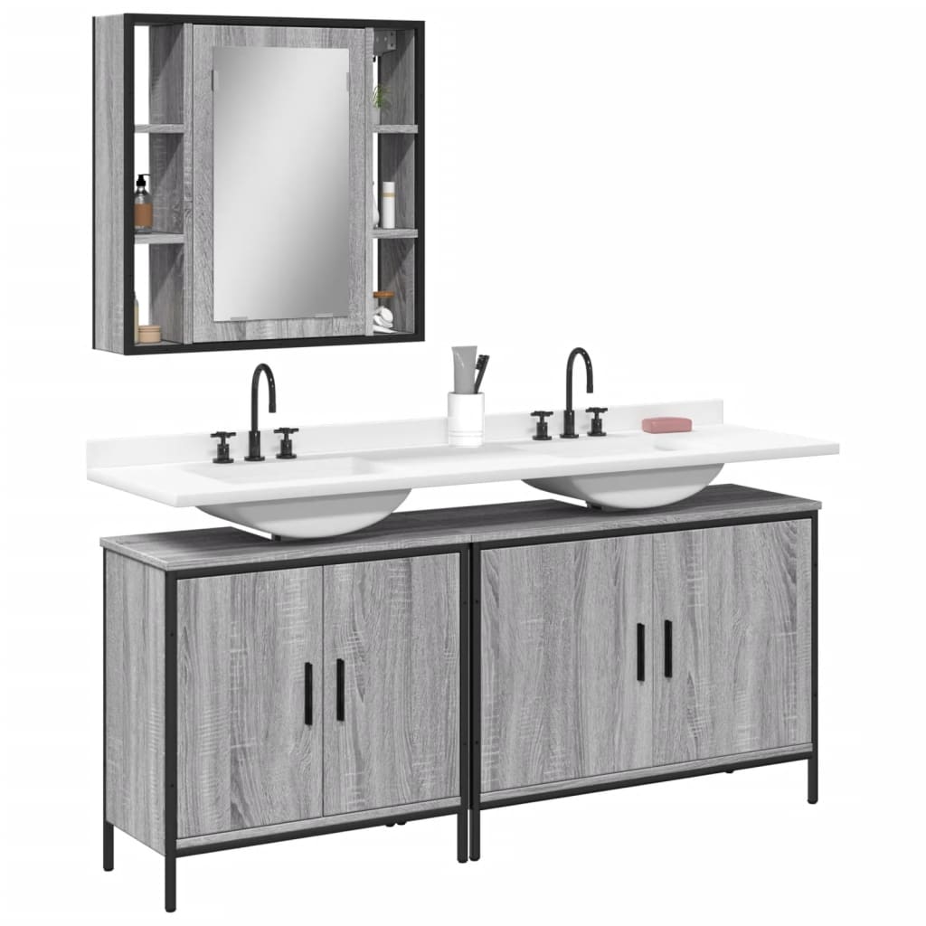 vidaXL Set dulapuri de baie, 3 piese, gri sonoma, lemn prelucrat vidaXL Set dulapuri de baie, 3 piese, gri sonoma, lemn prelucrat