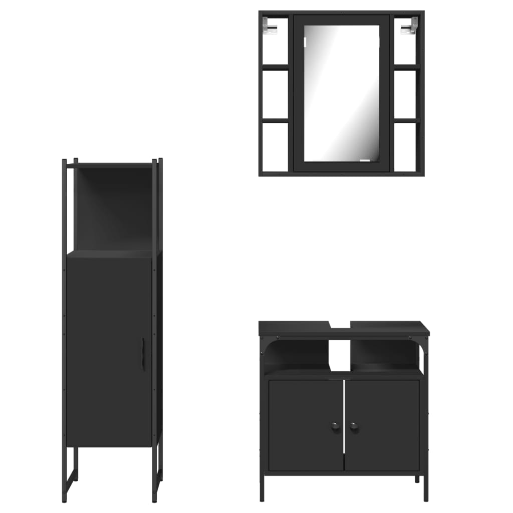 vidaXL Set dulapuri de baie, 3 piese, negru, lemn prelucrat vidaXL Set dulapuri de baie, 3 piese, negru, lemn prelucrat