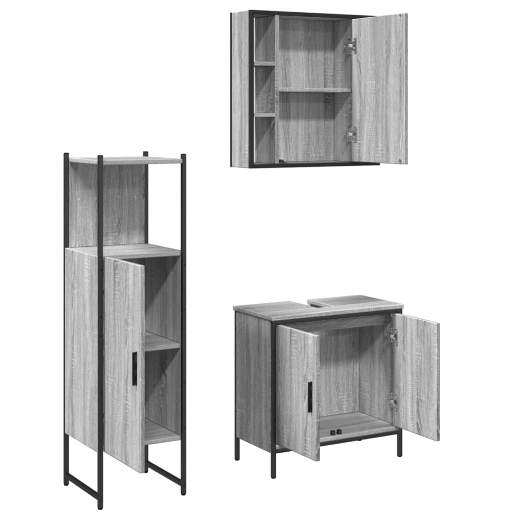 vidaXL Set dulapuri de baie, 3 piese, gri sonoma, lemn prelucrat vidaXL Set dulapuri de baie, 3 piese, gri sonoma, lemn prelucrat