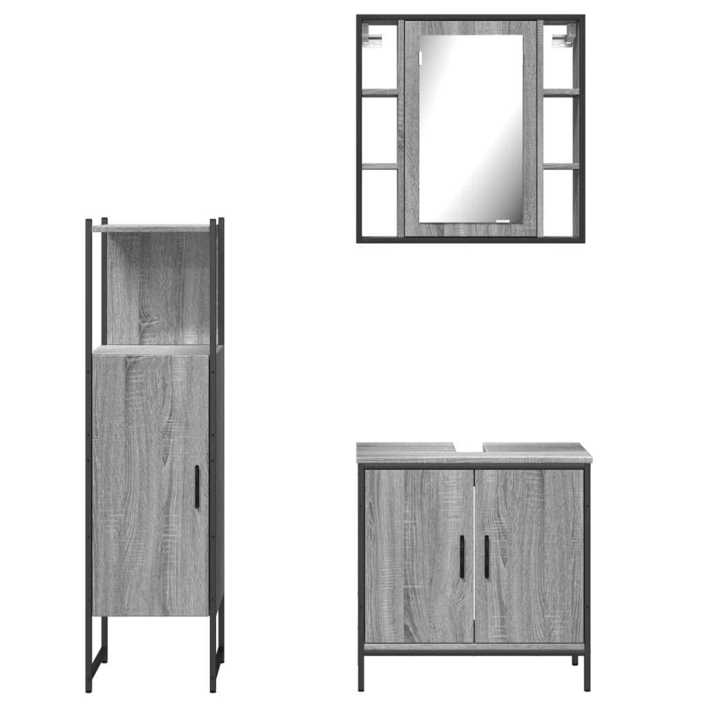 vidaXL Set dulapuri de baie, 3 piese, gri sonoma, lemn prelucrat vidaXL Set dulapuri de baie, 3 piese, gri sonoma, lemn prelucrat
