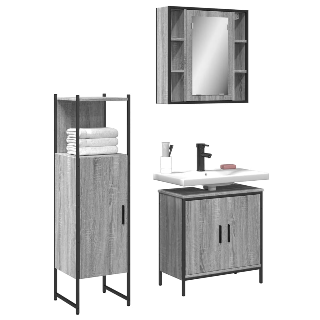 vidaXL Set dulapuri de baie, 3 piese, gri sonoma, lemn prelucrat vidaXL Set dulapuri de baie, 3 piese, gri sonoma, lemn prelucrat