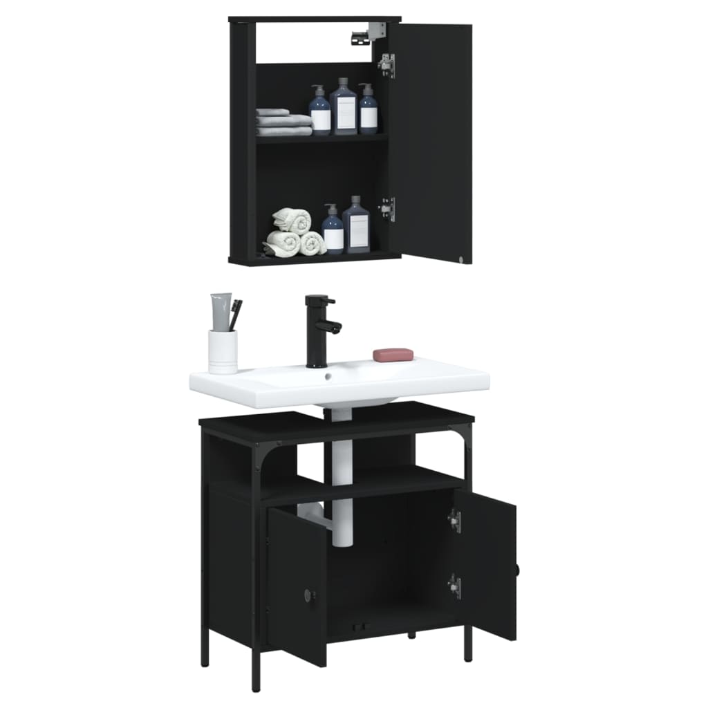 vidaXL Set mobilier de baie, 2 piese, negru, lemn compozit vidaXL Set mobilier de baie, 2 piese, negru, lemn compozit