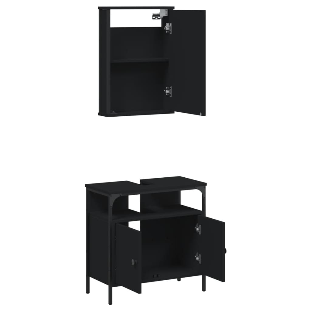 vidaXL Set mobilier de baie, 2 piese, negru, lemn compozit vidaXL Set mobilier de baie, 2 piese, negru, lemn compozit
