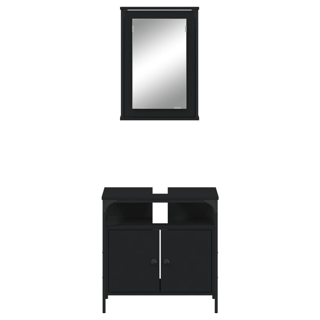 vidaXL Set mobilier de baie, 2 piese, negru, lemn compozit vidaXL Set mobilier de baie, 2 piese, negru, lemn compozit