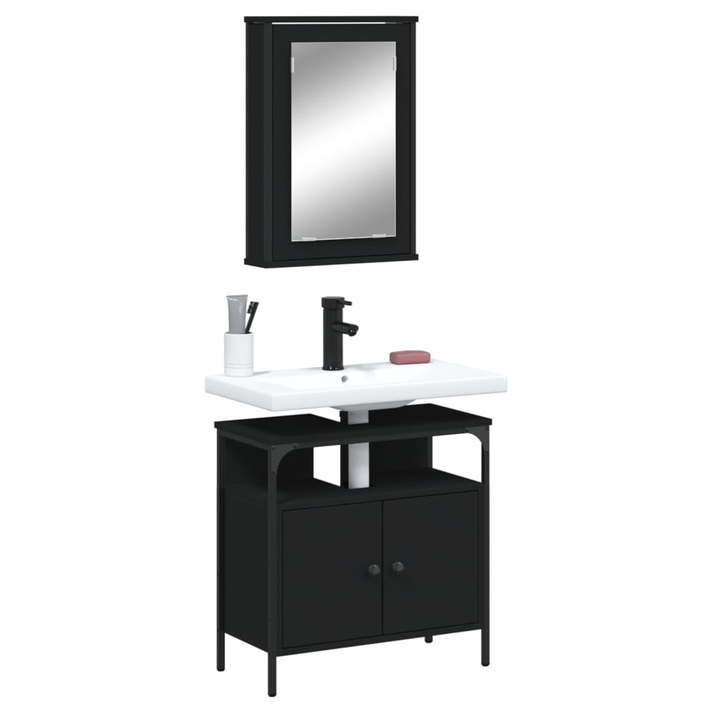 vidaXL Set mobilier de baie, 2 piese, negru, lemn compozit vidaXL Set mobilier de baie, 2 piese, negru, lemn compozit