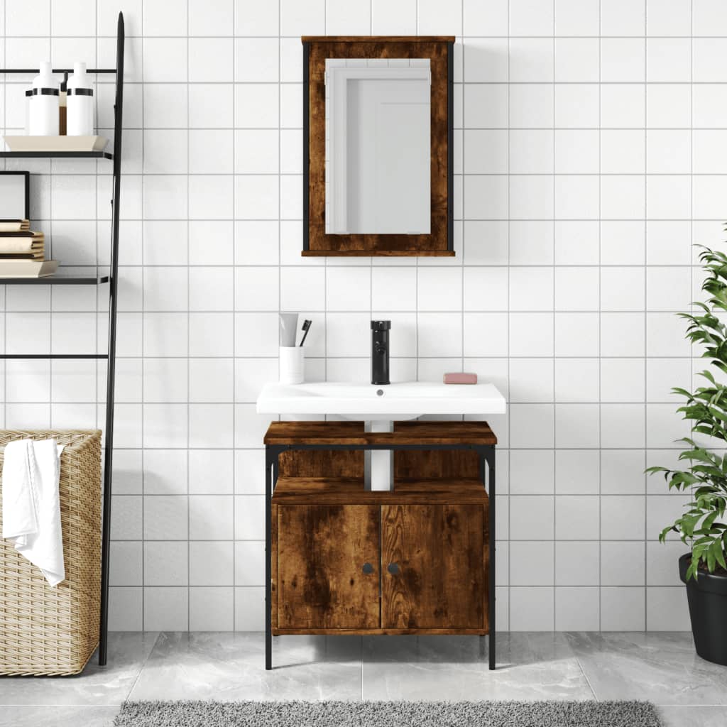 vidaXL Set mobilier de baie, 2 piese, stejar fumuriu, lemn prelucrat vidaXL Set mobilier de baie, 2 piese, stejar fumuriu, lemn prelucrat