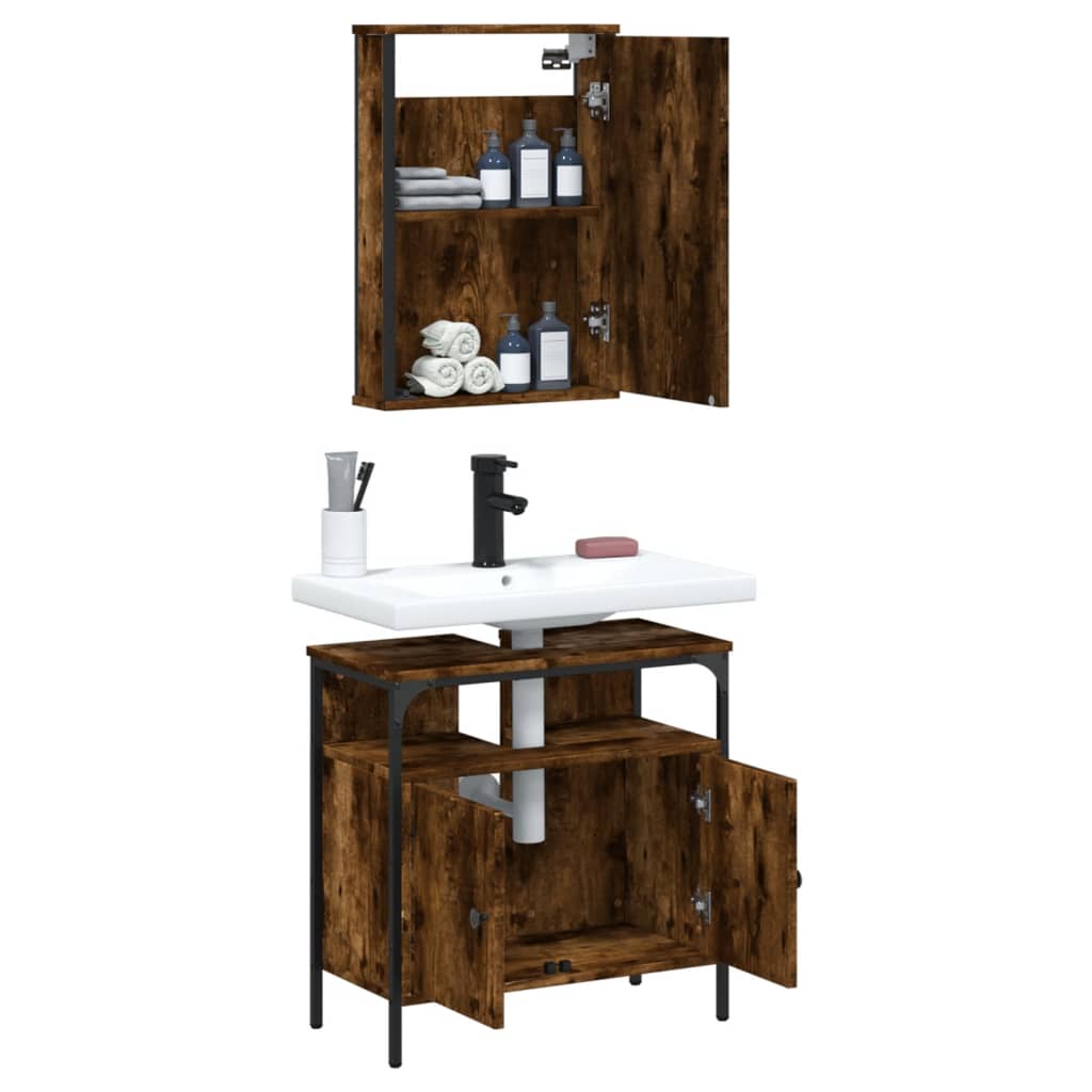vidaXL Set mobilier de baie, 2 piese, stejar fumuriu, lemn prelucrat vidaXL Set mobilier de baie, 2 piese, stejar fumuriu, lemn prelucrat