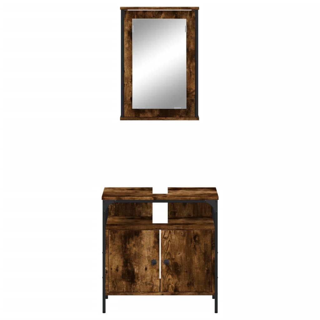 vidaXL Set mobilier de baie, 2 piese, stejar fumuriu, lemn prelucrat vidaXL Set mobilier de baie, 2 piese, stejar fumuriu, lemn prelucrat