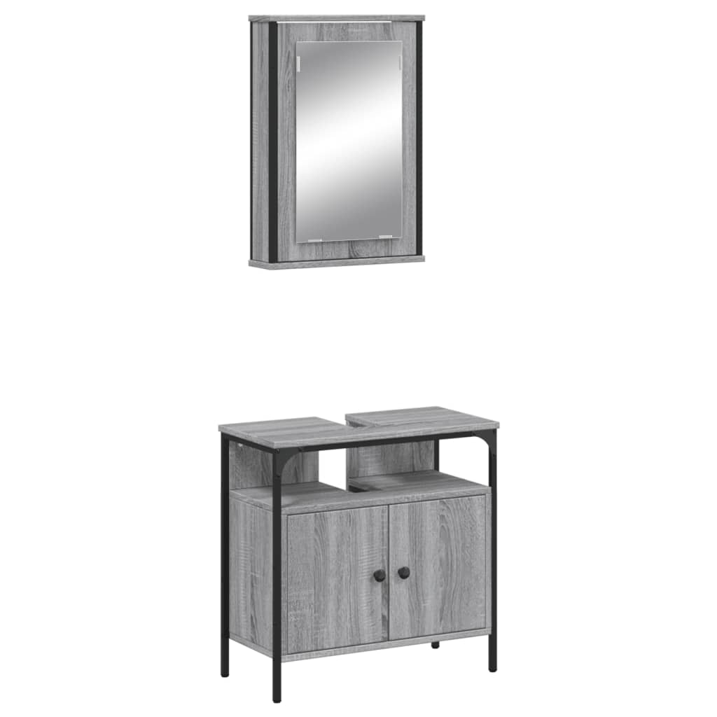 vidaXL Set mobilier de baie, 2 piese, gri sonoma, lemn prelucrat vidaXL Set mobilier de baie, 2 piese, gri sonoma, lemn prelucrat