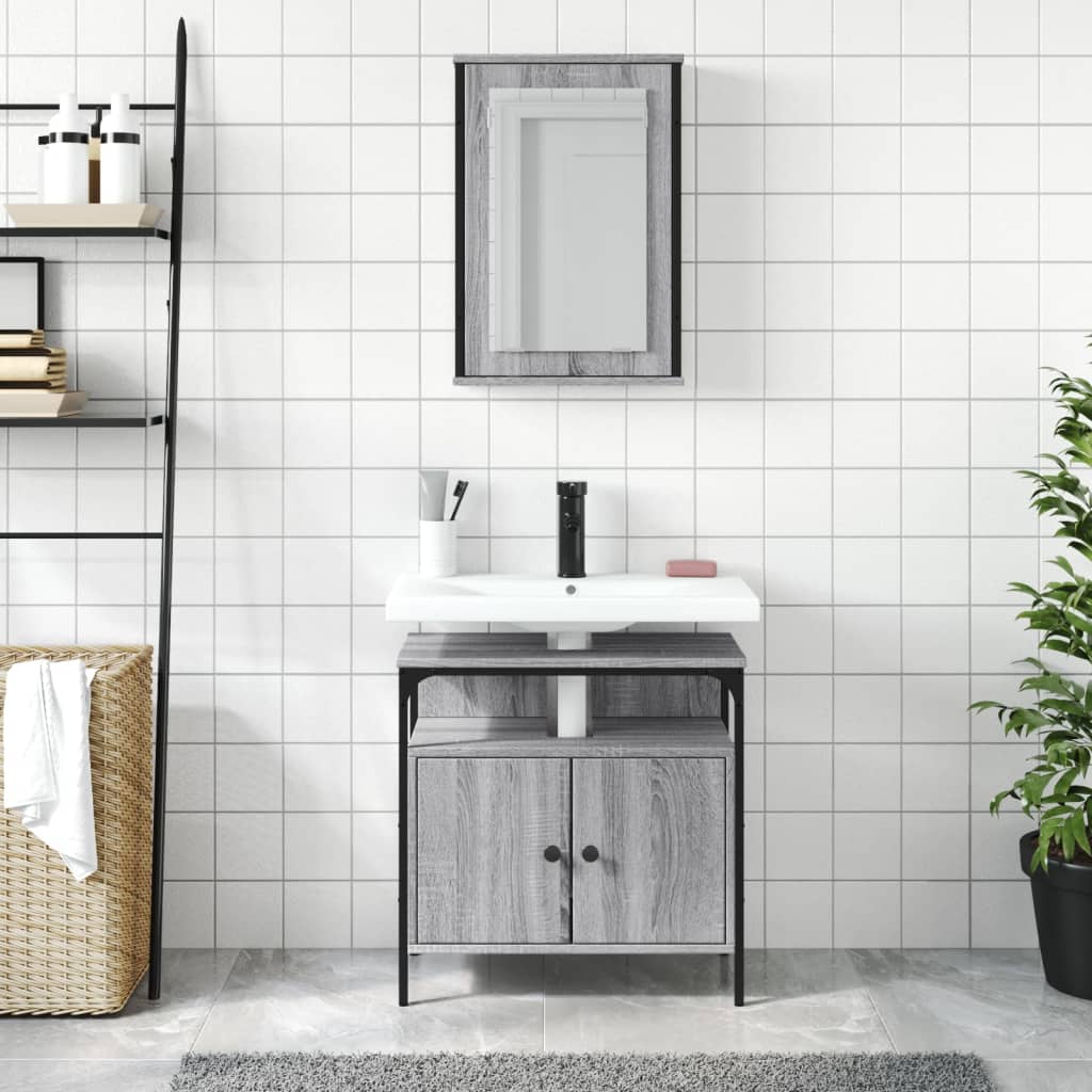 vidaXL Set mobilier de baie, 2 piese, gri sonoma, lemn prelucrat vidaXL Set mobilier de baie, 2 piese, gri sonoma, lemn prelucrat