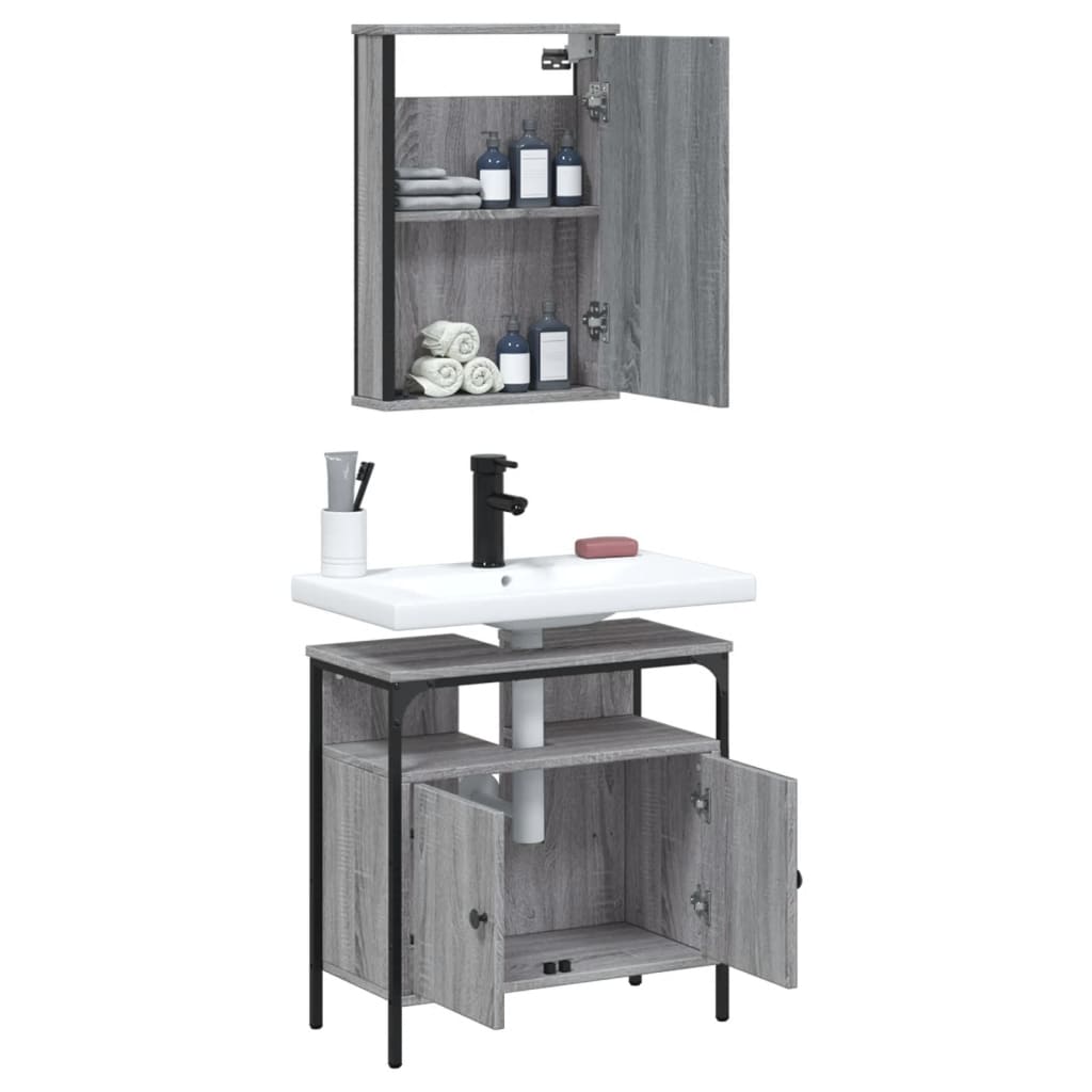 vidaXL Set mobilier de baie, 2 piese, gri sonoma, lemn prelucrat vidaXL Set mobilier de baie, 2 piese, gri sonoma, lemn prelucrat