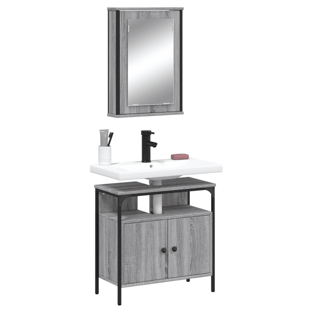 vidaXL Set mobilier de baie, 2 piese, gri sonoma, lemn prelucrat vidaXL Set mobilier de baie, 2 piese, gri sonoma, lemn prelucrat