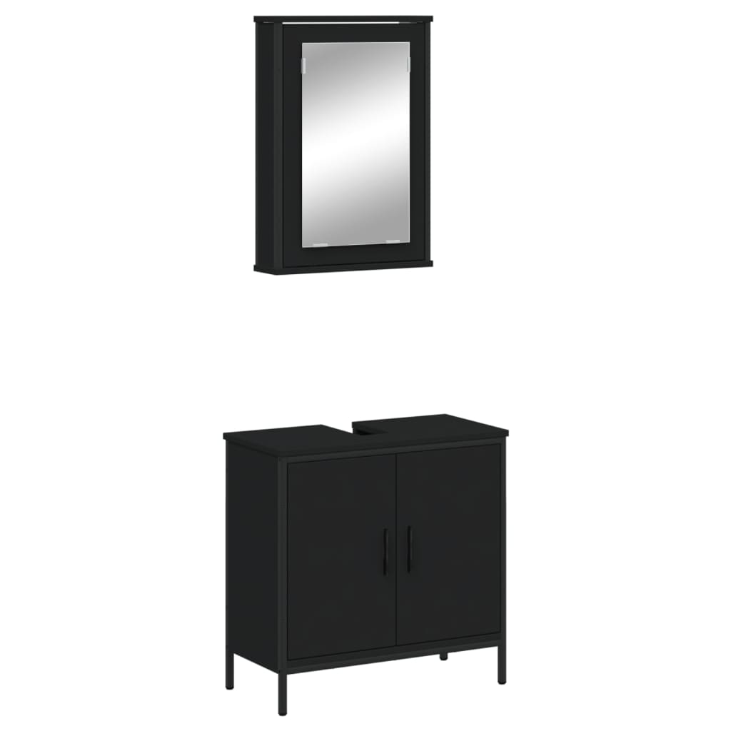 vidaXL Set mobilier de baie, 2 piese, negru, lemn compozit vidaXL Set mobilier de baie, 2 piese, negru, lemn compozit