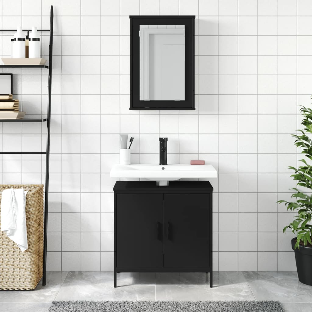 vidaXL Set mobilier de baie, 2 piese, negru, lemn compozit vidaXL Set mobilier de baie, 2 piese, negru, lemn compozit