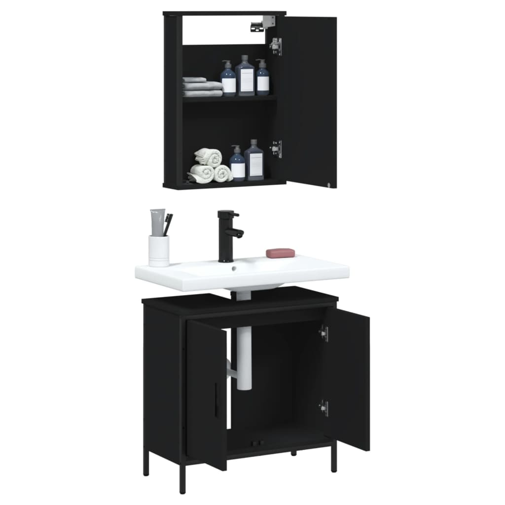 vidaXL Set mobilier de baie, 2 piese, negru, lemn compozit vidaXL Set mobilier de baie, 2 piese, negru, lemn compozit