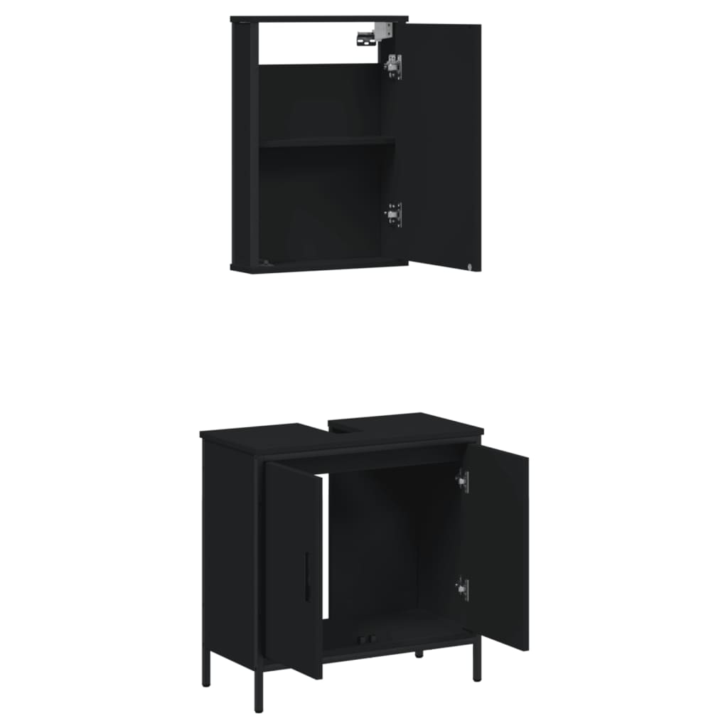 vidaXL Set mobilier de baie, 2 piese, negru, lemn compozit vidaXL Set mobilier de baie, 2 piese, negru, lemn compozit